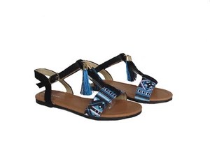 Mbbvs Little Girls Aztec Design Gladiator Flat Sandals Black Tassels Darian1k - Picture 1 of 5