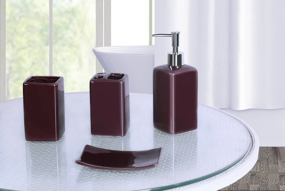  НОВЫЙ НАБОР ДЛЯ ВАННОЙ ИЗ 4 ПРЕДМЕТОВ КЕРАМИЧЕСКИЕ АКСЕССУАРЫ ОДНОТОННЫЕ ЦВЕТА РОСКОШНЫЙ ДИЗАЙН ДЕКОР  - Изображение 1 из 1