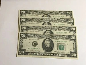 1974 Twenty $20 Dollar Consecutive Serial Number Bank Note - Picture 1 of 9