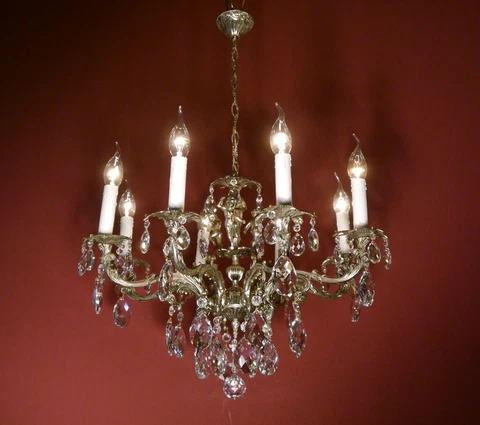 SMALL CHANDELIER CHERUBS CRYSTAL SILVER NICKEL BRASS LAMP 8 LIGHT  Ø 22" Cover