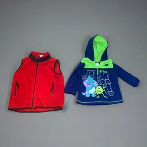 Disney Boy's Long Sleeve Full Zip Hooded Character Jacket Monsters Inc Red Vest - Picture 1 of 7