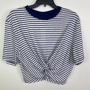 Topshop Women's Size 10 Crop Top Blue White Striped Twisted Front NEW - Picture 1 of 9