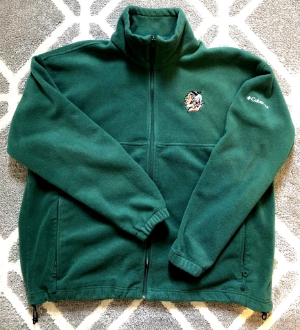 UND Fighting Sioux Full Zip Embroidered Fleece Columbia Mens XXL Green Very Nice Cover