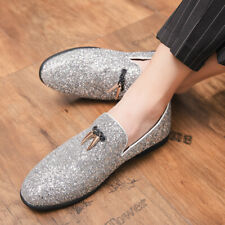 Mens Fashion Party Nightclub Pointed Toe Loafers Punk Shoes Glitter Faux Leather