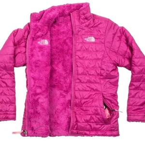 $110 THE NORTH FACE REVERSIBLE MOSSBUD SWIRL JACKET Size 7/8 Barbie Hot Pink - Picture 1 of 8