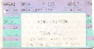King Crimson original 1995 Town Hall NYC Ticket Stub Rare Free shipping - Picture 1 of 2
