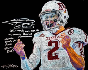 Johnny Manziel Signed Framed ORIGINAL 16x20 Oil Painting 4x Inscription JSA 1/1 - Picture 1 of 5