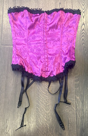 Frederick's of Hollywood Fuschia Black Lace Trimmed Corset Lingerie 36 Sexy