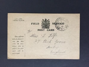 T GB 1916 FIELD SERVICE POSTCARD WITH FIELD POST OFFICE 33 PMK TO DERBY - Picture 1 of 2