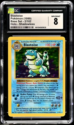 Shadowless Blastoise #2 Holo Rare - 1999 English Base Set  - CGC 8 NM/Mint - Image 1 of 2