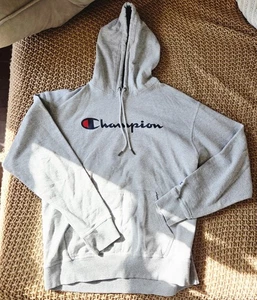 Champion Langarm grau Logo Hoodie Sweatshirt Kordelzug Größe L  - Bild 1 von 7