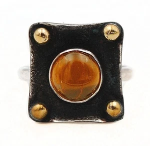 Two Tone Natural Tiger Eye Africa 925 Sterling Silver Ring Sz 6.5  - Picture 1 of 1