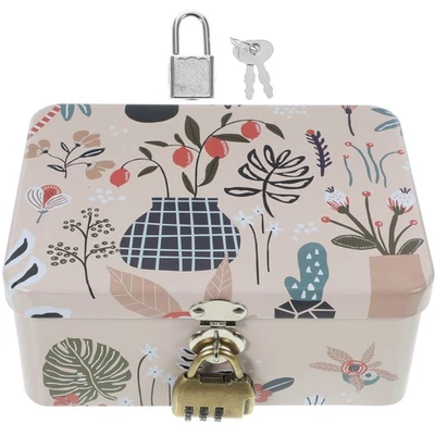  Decorative Storage Box with Lid Small Lock Vintage Metal Tins Lids - Image 1 of 4