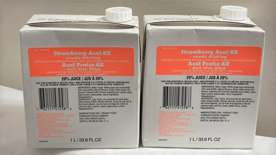 Starbucks Strawberry Acai 4x 1 Liter BB 10/20/2023