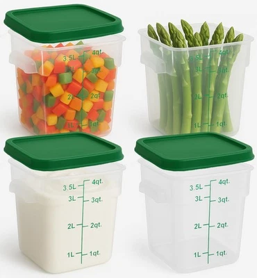 4-pack Translucent Food Storage Containers with Green Lids – 4 Qt Square BPA-... - Image 1 of 4