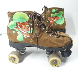 Patines de cuero vintage pintados a mano Tigers Sure Grip placas Super X7L - Imagen 1 de 21