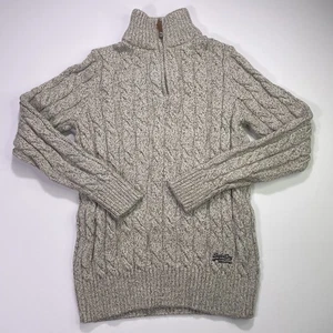 Superdry Premium Knitwear Co. maglione taglia M maglia spessa cavo Giappone grigio bianco - Foto 1 di 7