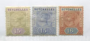Seychelles Islands QV 1890-1900 15 cents (2) and 16 cents mint o.g. hinged - Foto 1 di 1