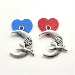 8/20/50pc Rabbit Moon Antique Silver Charms Pendants for Jewelry Making 22*17mm - Picture 1 of 7