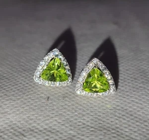 Natural Peridot Stud Earrings Engagement Beautiful 925 Sterling Silver Stud Earr - Picture 1 of 7