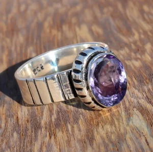 Faceted Amethyst Gemstone 925 Sterling Silver Handmade Gift For Man's Ring-zr22 - Picture 1 of 8