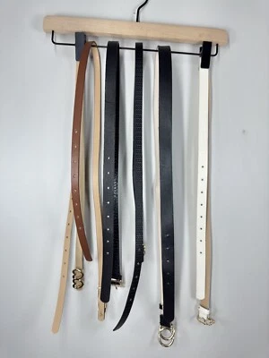 Cintos finos femininos H&M-Shein moda couro sintético preto bronzeado branco ouro fivelas - Imagem 1 de 4