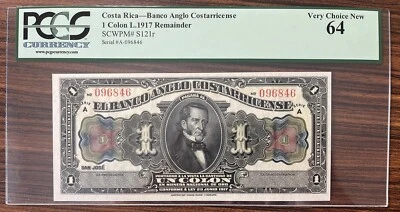 Costa Rica 1 Colon 1917 Remainder Uncirculated PCGS 64 Very Choice New #75563 - Image 1 of 2