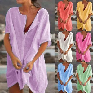 UK Womens Summer Swimwear Beachwear Bikini Beach Cover Up Dress Tunic Shirt Tops - Picture 1 of 19