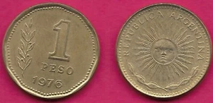 ARGENTINA 1 PESO 1976 VF-XF RADIANT SUNFACE,AND VALUE BELOW A LAUREL WREATH,SCRI - Picture 1 of 1