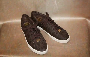MICHAEL KORS SIGNATURE BROWN LACE-UP ATHLETIC SHOES WITH GOLD HARDWARE SIZE 8 - Picture 1 of 6