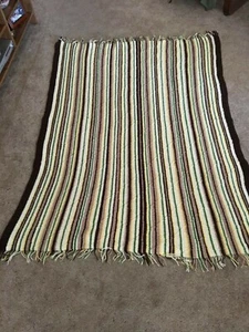 70's Hand Crochet Afghan Throw Blanket Stripe 64" X 60" - Picture 1 of 3