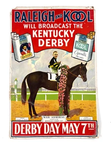 RARE 1937 War Admiral Kentucky Derby Raleigh Kool Cigarettes Advertising Poster - Picture 1 of 17