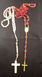 Lot Of 2 Vintage Rosaries Religious Necklaces Cross Catholic Jerusalem - Picture 1 of 9