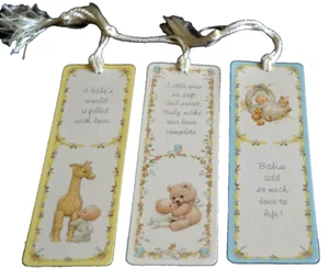 3 RUTH MOREHEAD BABIES TEDDY BEAR GIRAFFE ANIMALS Bookmarks w/Tassels VINTAGE - Imagen 1 de 3