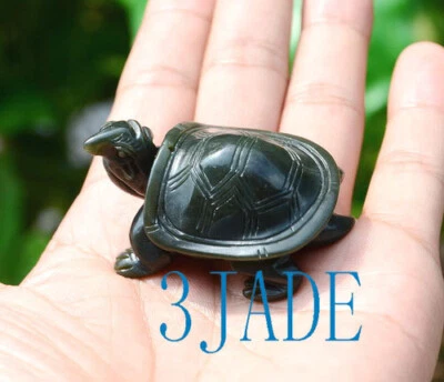 Estatuilla de tortuga de jade nefrita natural tallada a mano / Feng Shui tallado longevidad Foto 1 de 4