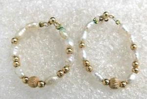 Designer 14K Yellow GOLD Cultured PEARLS Post HOOP EARRINGS - Picture 1 of 2