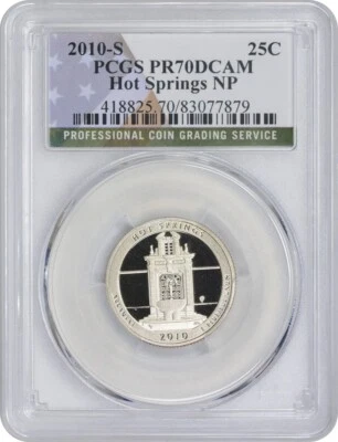 2010-S Flag Clad Hot Springs NP State Quarter PR70DCAM PCGS 70 Deep Cam - Image 1 of 2