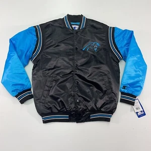 Starter Carolina Panthers Varsity Jacket Mens L Quilt Lined Knit Trim Satin Snap - Picture 1 of 18
