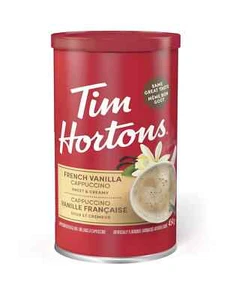 6 latas de capuchino instantáneo de vainilla francesa Tim Hortons 454 g canadiense FRESCO - Imagen 1 de 2