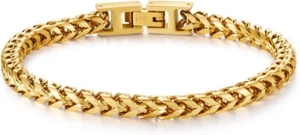 Men Bracelet Stainless Steel Fold Over Clasp Franco Chain Bracelets Gift Gold - Picture 1 of 5