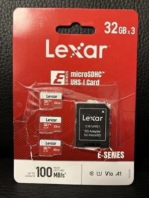 Lexar 3pk UHS-I E Series 32GB Micro SDHC Card With SD Adapter Up To 100MB/S - Image 1 of 3