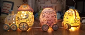 Lighted EASTER Bunny Train Night Light Porcelain Egg Cars Spring Flowers Hearts - Picture 1 of 12