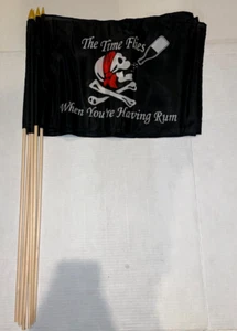 (LOT OF 6) New TIME FLIES PIRATE HALLOWEEN 12"x18" FLAGS w/ 2.5ft poles US - Picture 1 of 5