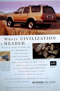 1994 Toyota 4Runner Gold Vintage Where Civilization is Headed Original Print Ad - Picture 1 of 3