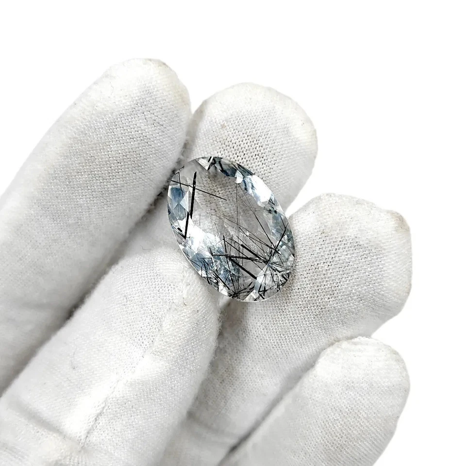 15 CRT AAA 100% Natural Amazing Black Rutile Quartz Oval Cut Loose Gemstone - Image 1 of 4