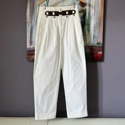 PESERICO S/M/6/42 Wide Leg Pants Cropped Off White Leather Detail  Made In Italy - Image 1 of 4
