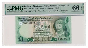 NORTHERN IRELAND banknote 1 Pound 1979 PMG MS 66 EPQ Gem Uncirculated - Picture 1 of 7