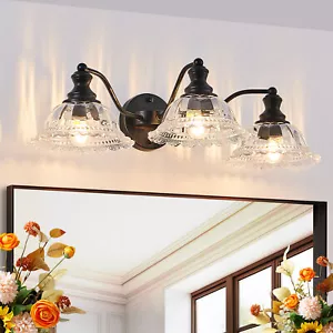 Farmhouse 24'' Vanity 3 Light Matte Black for Bathroom Mirror Wall Lamp Fixture - Picture 1 of 9