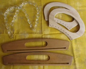 LOT Vintage Purse Bag Tote Handles 3 PR Wooden Lucite Retro Sewing Crochet Knit - Imagen 1 de 4