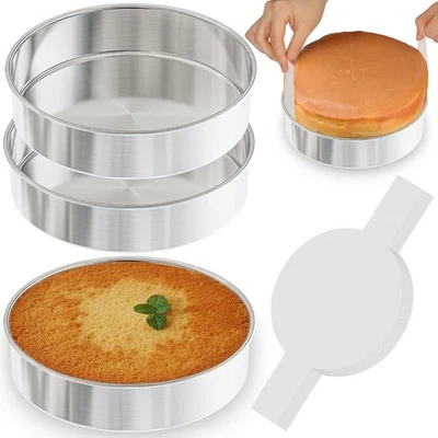 Set of 3 Stainless Steel Baking Pans with 100 Parchment Sheets for Cake Baking - Image 1 of 4